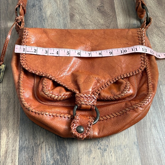 FRYE Cognac Leather Crossbody Saddle Bag Braided Boho Chic Western Inspired - Picture 14 of 16